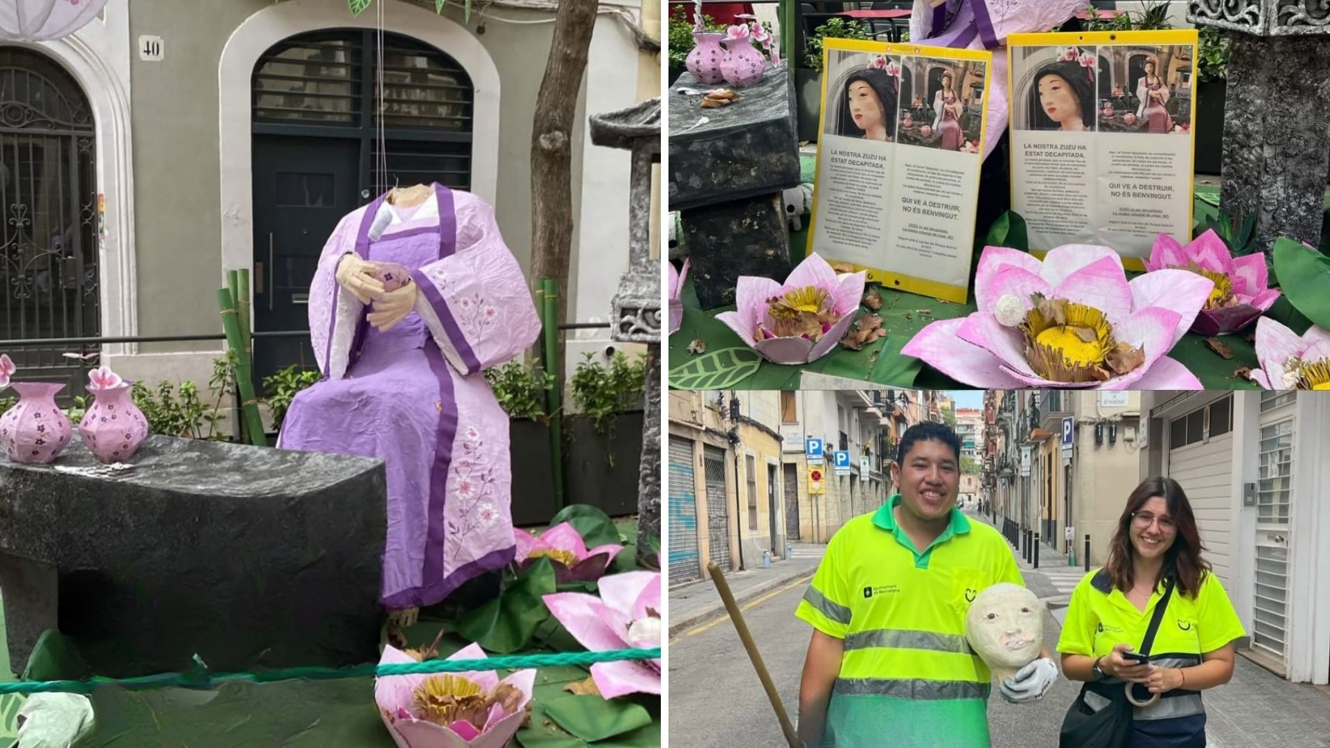 Barselona'nın Sants Festivali'nde Vandalizm: Süslü Sokak Figürlerinin Başları Kesildi